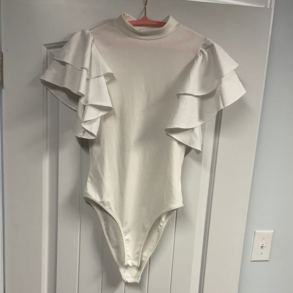 Elegant White Ruffled bodysuit